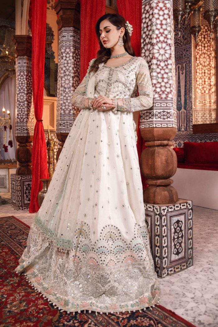 Maria b Mbroidered Pearl White and Peachy Silver BD-2502