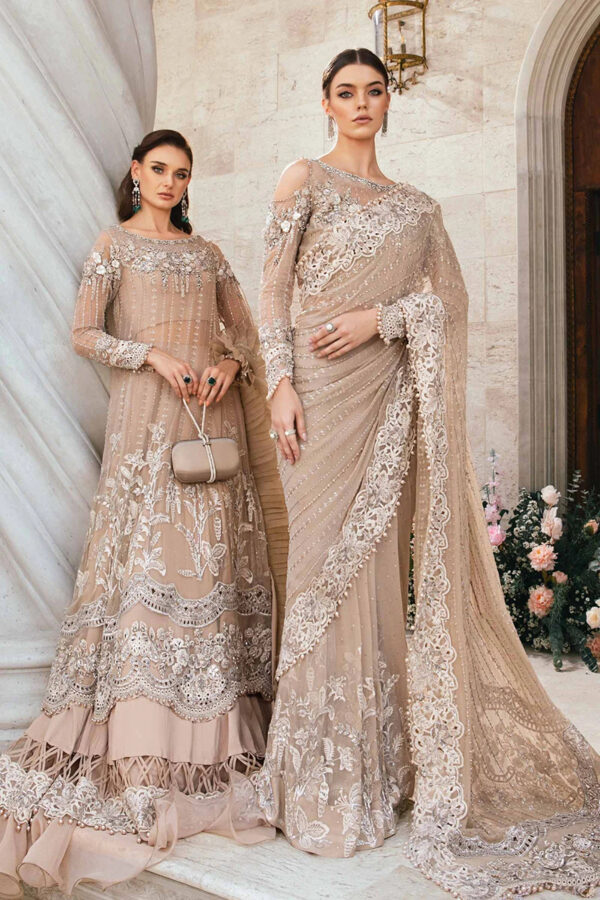 Maria B Saree D-2801 Skin Beige